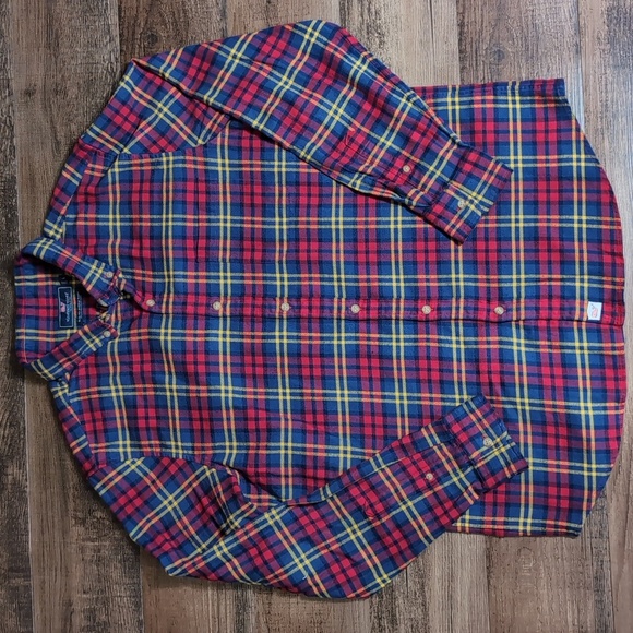 Vineyard Vines Murray Plaid Flannel Shirt Size Large Slim Fit in Blue / Red - Picture 1 of 6